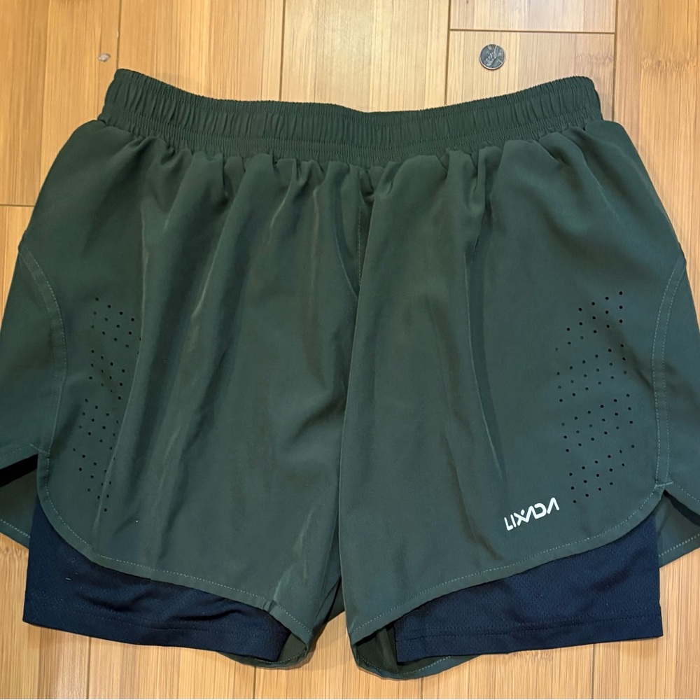 Men's‎ Lixada Dual-Layer Athletic Shorts - Dark Green